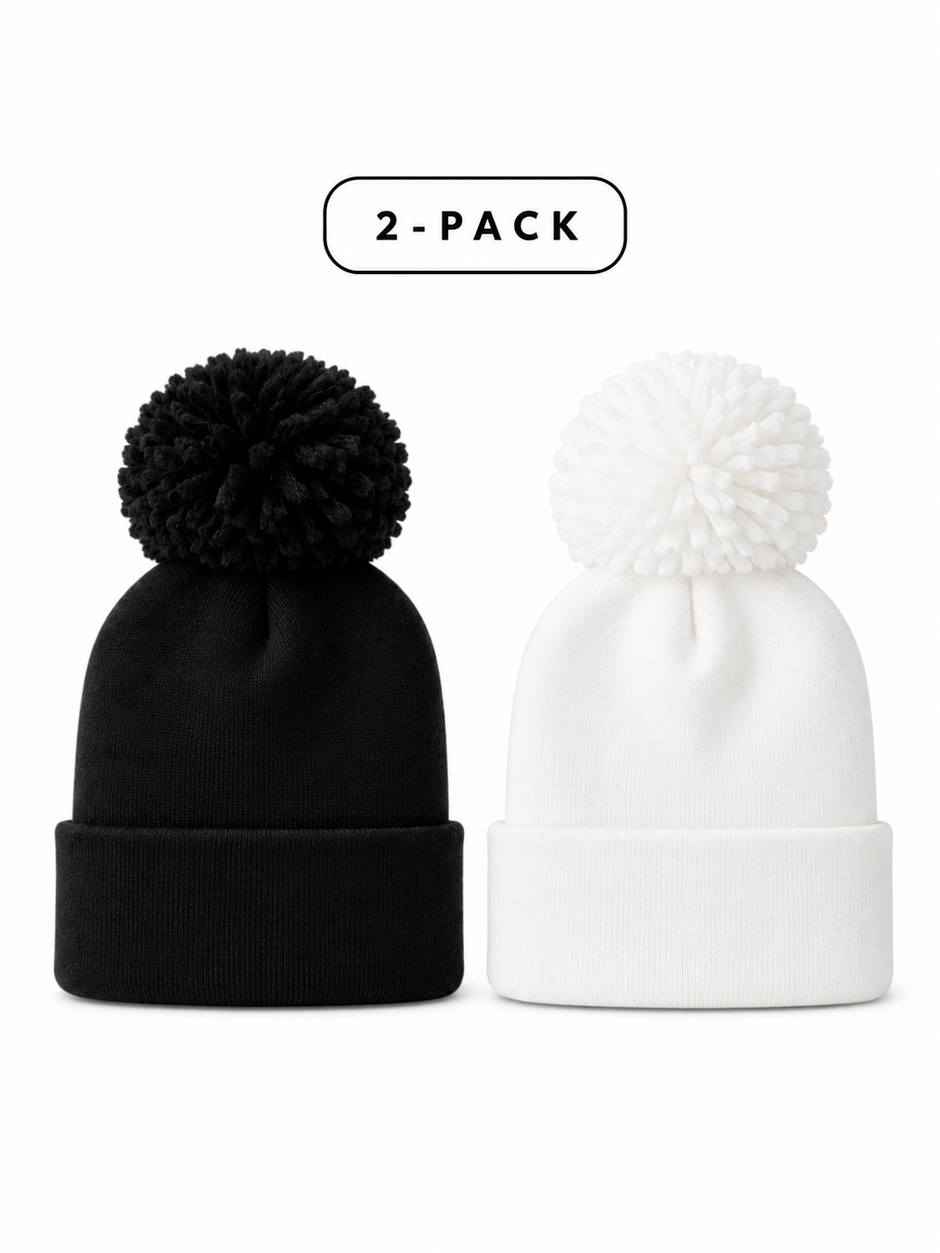 2-Pack Baby's First Hat®, Black/Warm White Pom