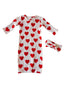 Organic Waffle Gown & Bow Set, Red Heart