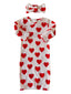 Organic Waffle Gown & Bow Set, Red Heart