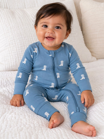 Cowboy Boots / Organic Cotton 2-Way Zip Romper
