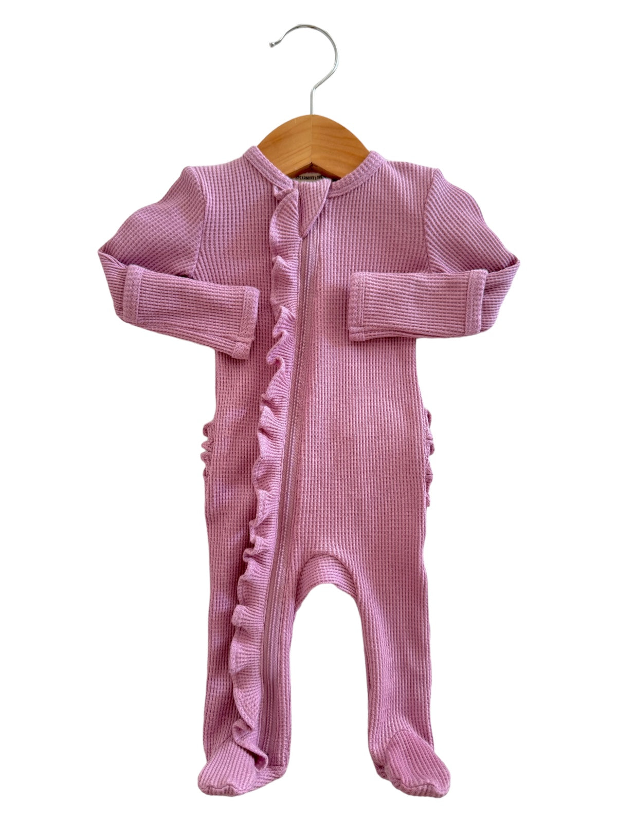 Organic Waffle Ruffle Zip Footie Lavender SpearmintLOVE