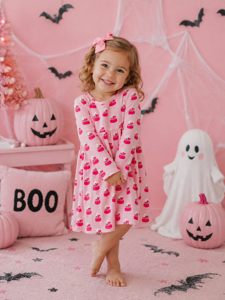 Organic Waffle Simple Dress, Miss Candy Corn