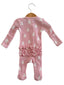 Organic Waffle Ruffle Zip Footie, Pink Christmas Trees