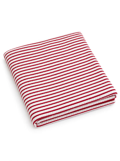Red and white striped blanket neatly folded on a white background.