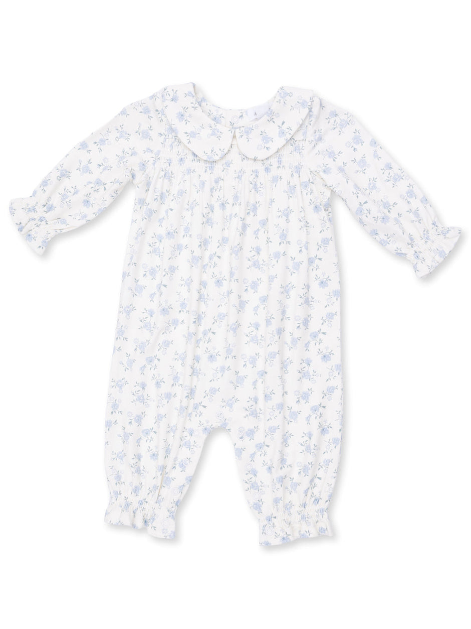 Smocked Long Sleeve Romper, Rose Briar