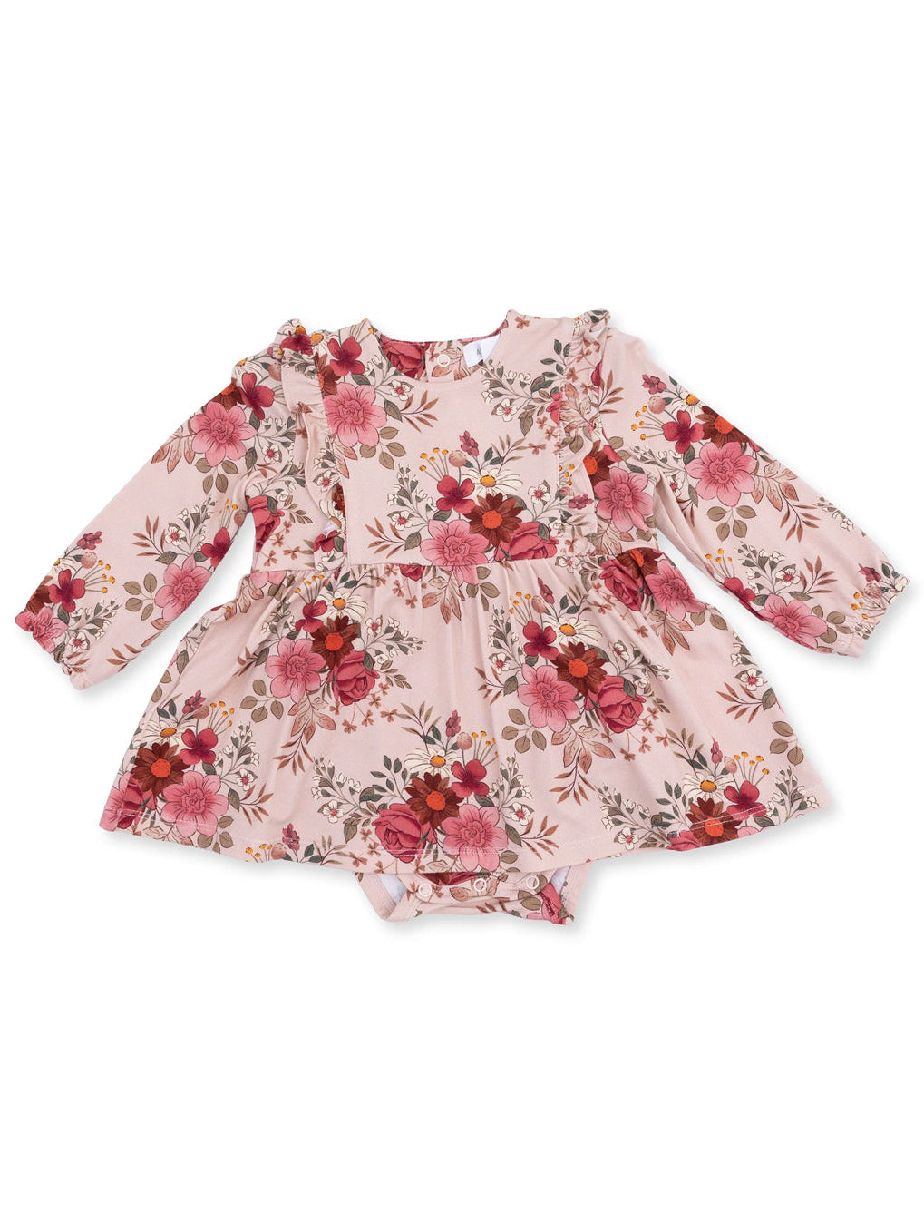 Long Sleeve Ruffle Bodysuit Dress, Sabrina Floral