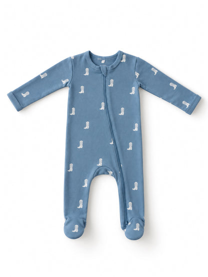 Cowboy Boots / Organic Cotton 2-Way Zip Footie