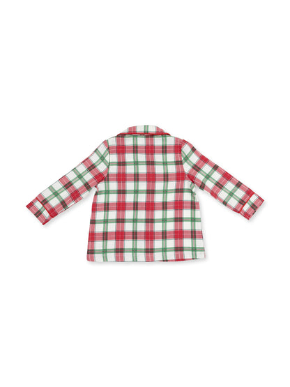 Brushed Twill Kids Long Sleeve Coat Style with Pant, Holiday Plaid