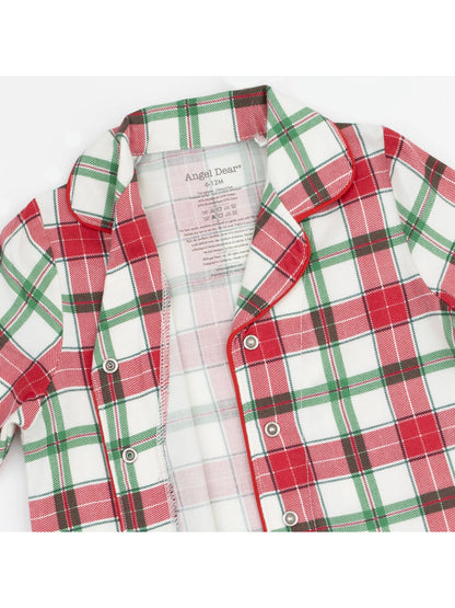Brushed Twill Kids Long Sleeve Coat Style with Pant, Holiday Plaid