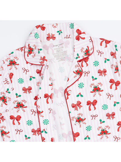 Adult Coat Style Lounge Set with Pockets, Bows & Candy Canes