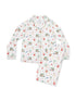 Fun holiday-themed children's pajamas with festive patterns of Santa, palm trees, and playful animals.