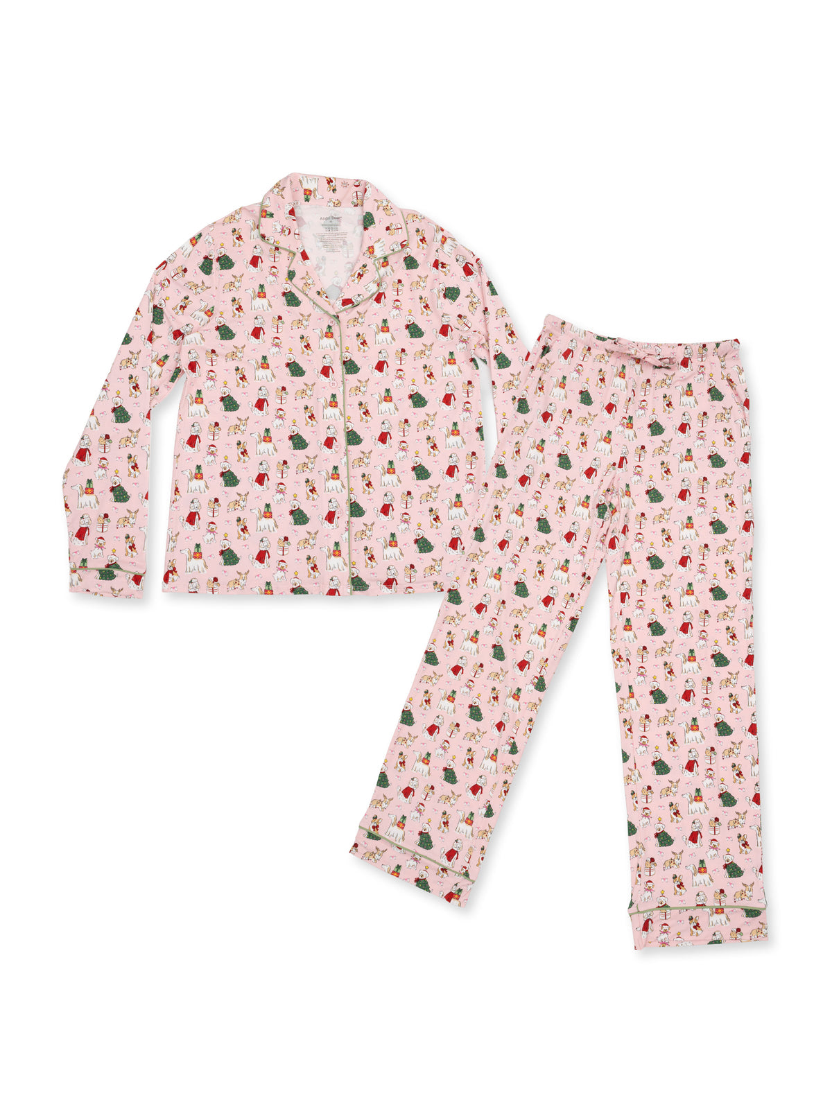 Adult Coat Style Lounge Set with Pockets, Christmas Dogs Pink