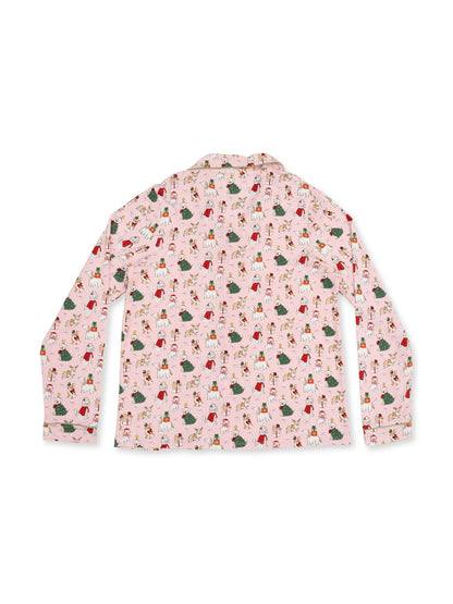 Adult Coat Style Lounge Set with Pockets, Christmas Dogs Pink
