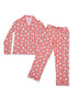 Red and white striped pajama set featuring playful popcorn patterns. Ideal for cozy nights and movie marathons.