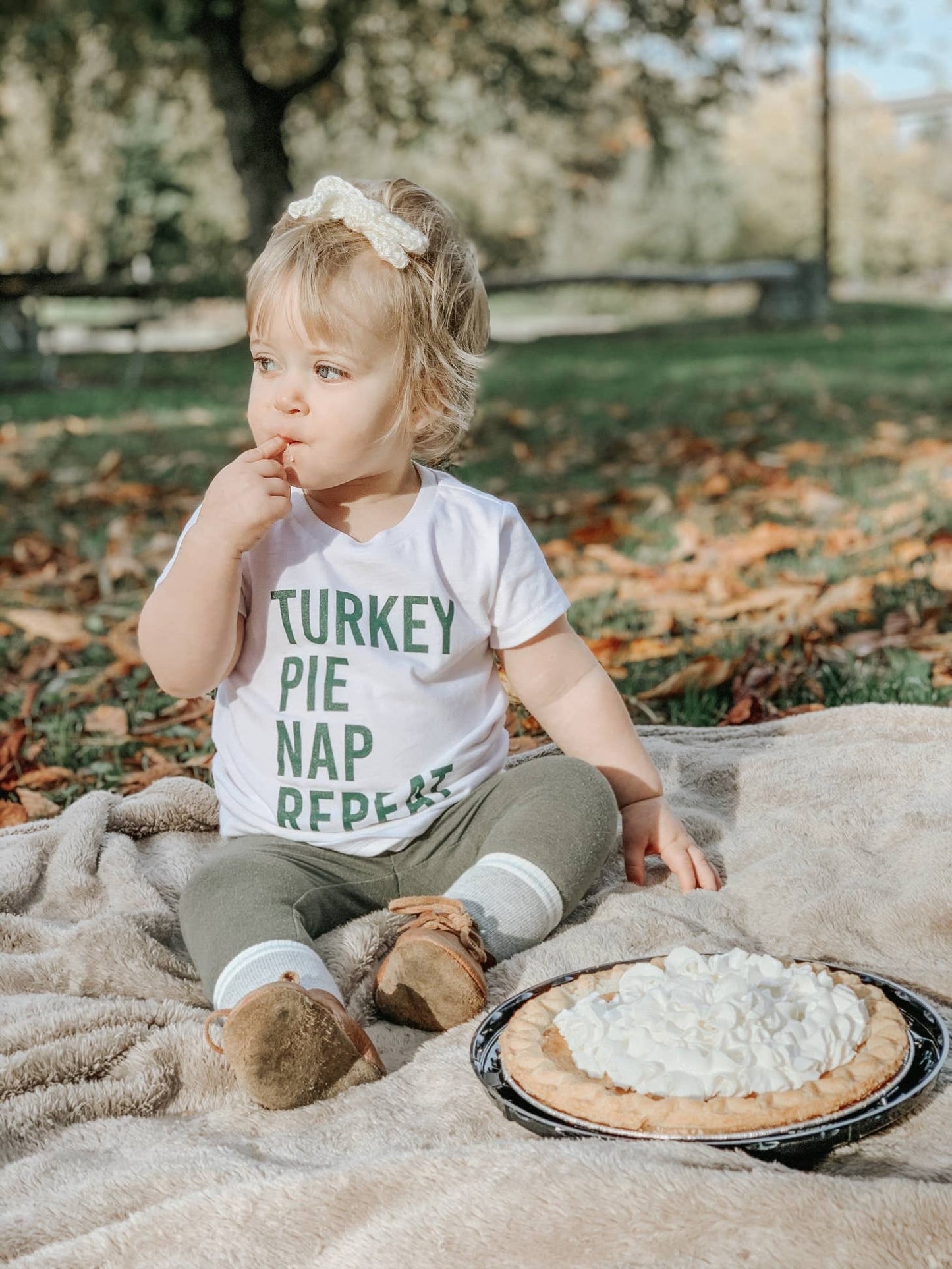 Turkey Pie Nap Repeat Kid's Graphic Tee, White