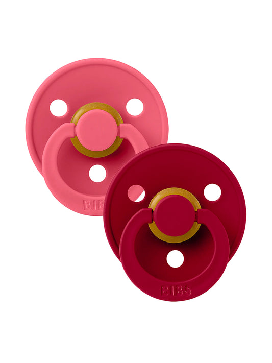 Colour Round Natural Rubber Latex Pacifier 2 Pack, Coral/Ruby