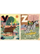 Illustration shows a yak and a zebra with the letters Y and Z alongside, in a colorful, playful nature setting.