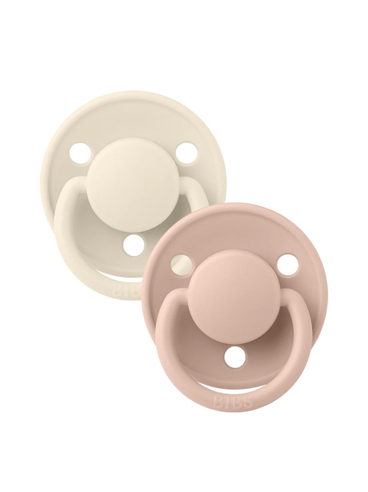 BIBS De Lux Silicone Round Pacifier 2 Pack, Blush/Ivory
