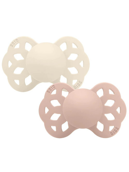BIBS Infinity Silicone Anatomical Pacifier 2 Pack, Ivory/Blush