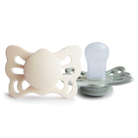 2-Pack Butterfly Anatomical Silicone Pacifiers, Cream/Sage (0-6 months)