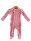 Organic Waffle Ruffle Zip Footie, Pink