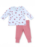 Light blue long-sleeve top with floral print and pink ribbed pants, ideal for toddlers.