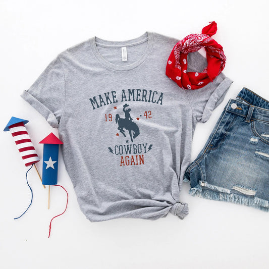 Make America Cowboy Again Women's Graphic Tee, Heather Grey