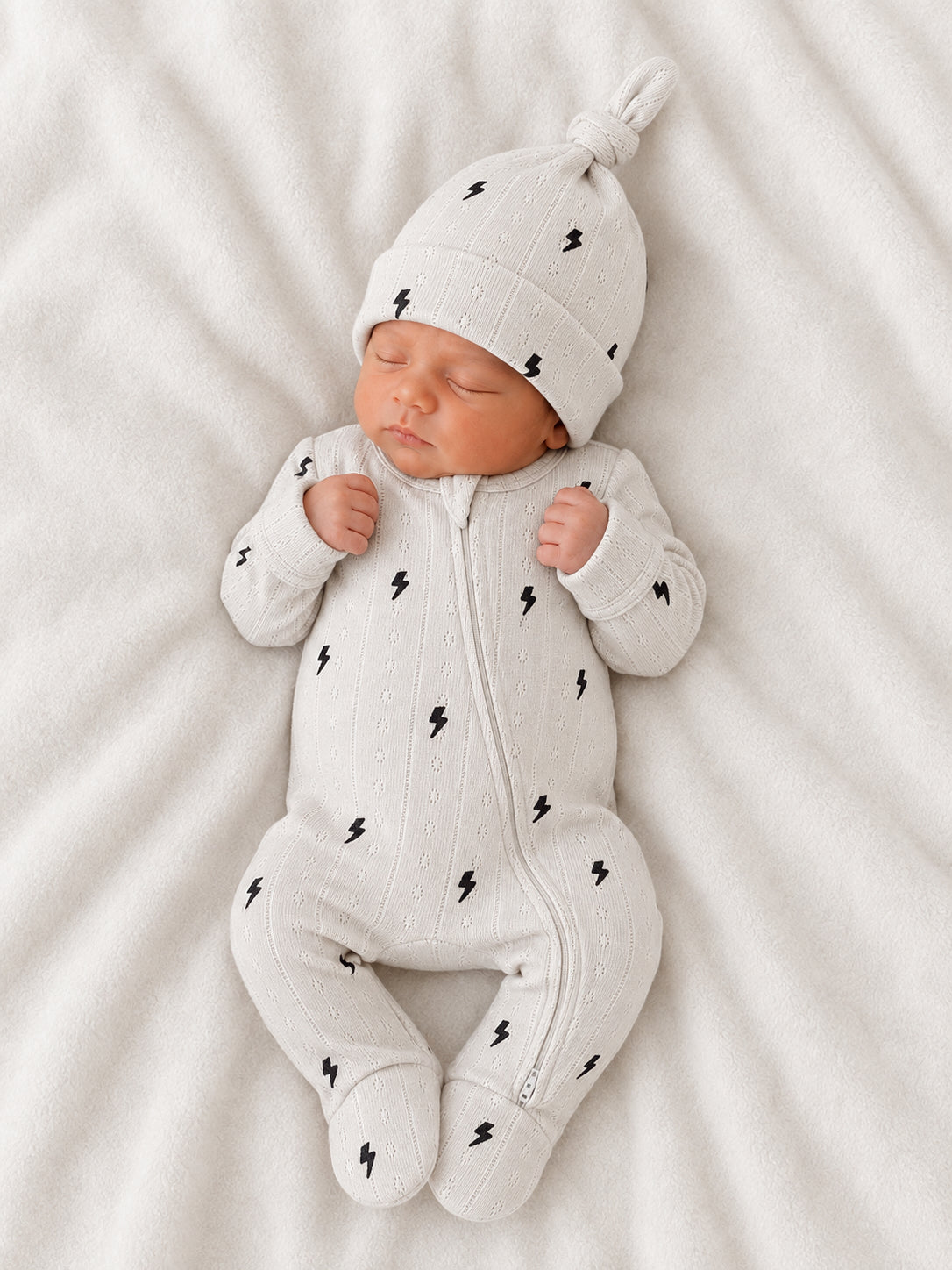 Lightning Bolts / Organic Pointelle 2-Way Zip Footie