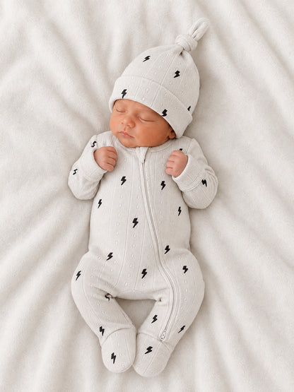 Lightning Bolts / Organic Pointelle 2-Way Zip Footie