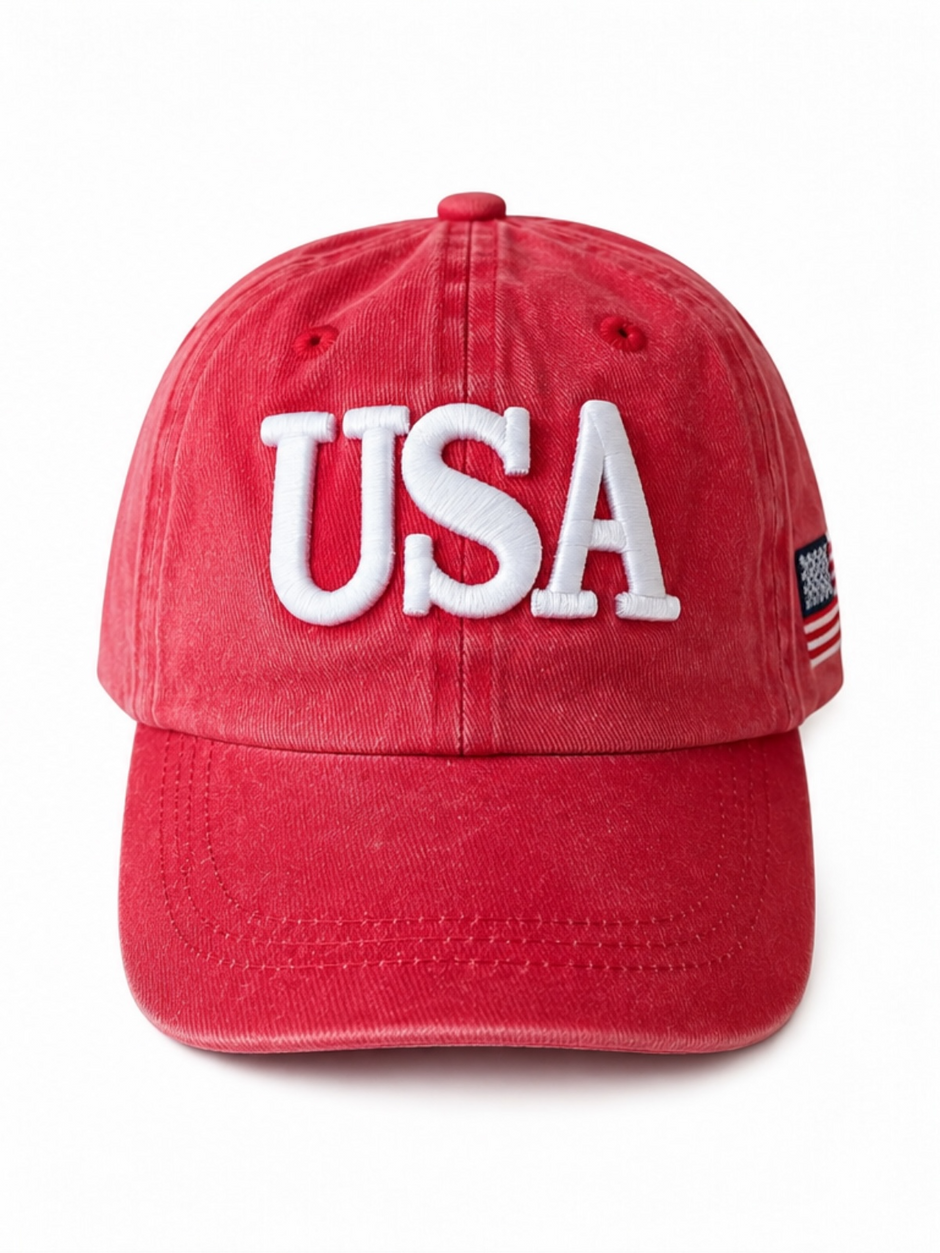 USA Kids Baseball Hat, Vintage Red