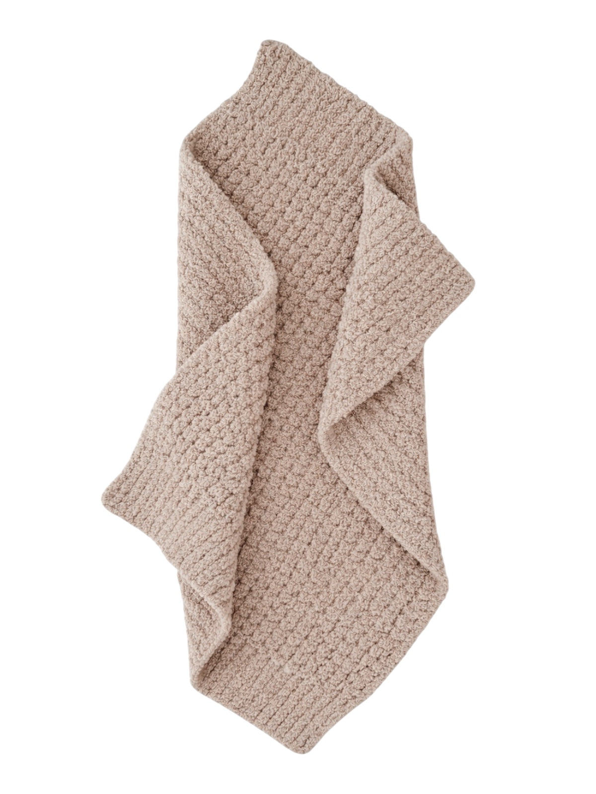 Beige textured blanket folded on a white background, showcasing its soft, cozy design.