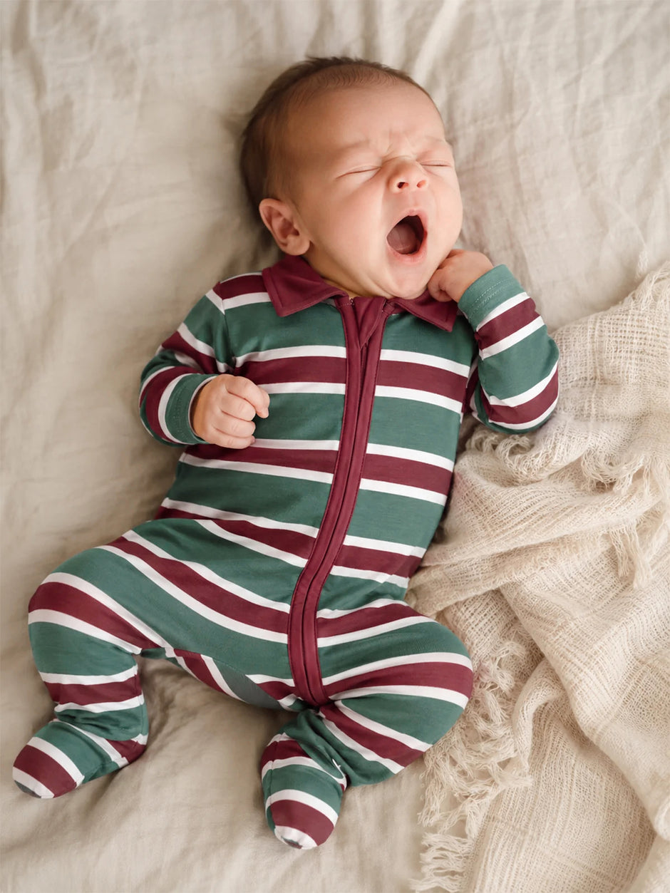 Polo 2-Way Zip Footie, Rugby Stripe Green