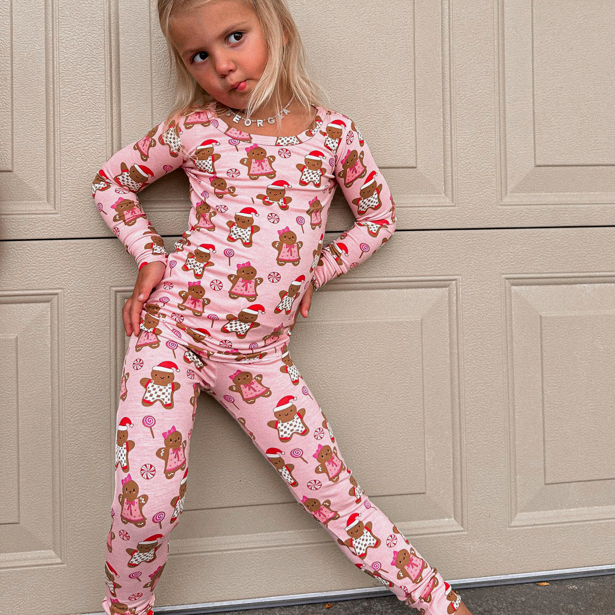 Pink Gingham Santa Girls Two Piece Set