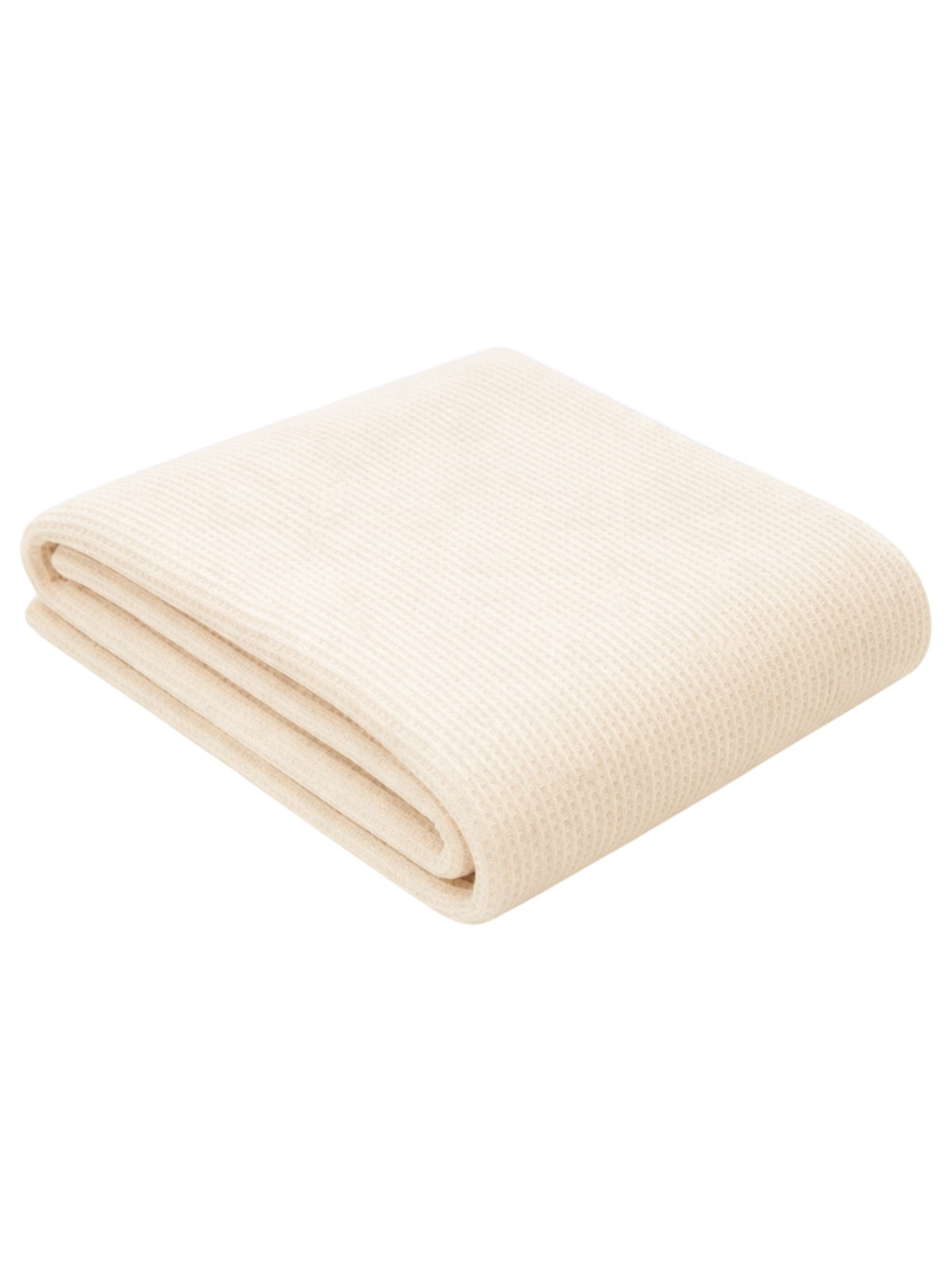 Cream-colored folded blanket with a textured weave, perfect for warmth and comfort.