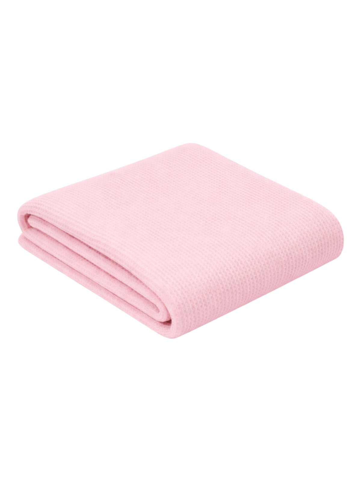 Folded pink blanket with a textured surface, ideal for cozying up or decorative use.
