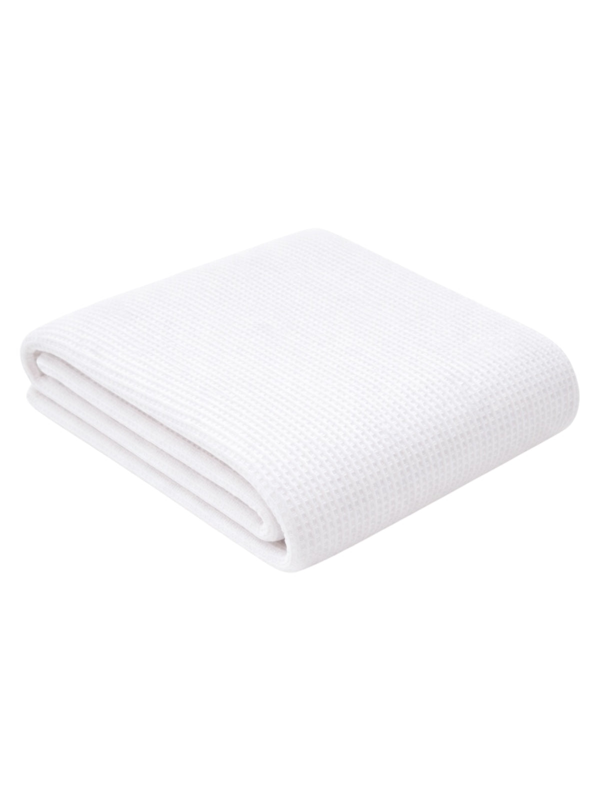 Folded white towel with a textured pattern, placed on a light background.