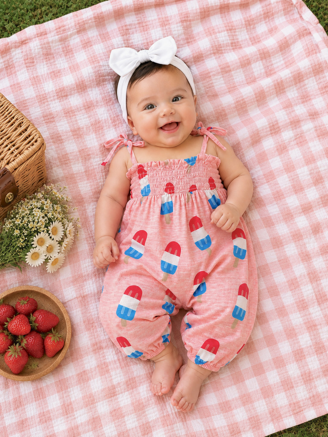Popsicle Pink / Organic Smocked Jumpsuit