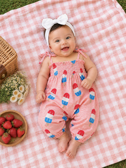 Popsicle Pink / Organic Smocked Jumpsuit