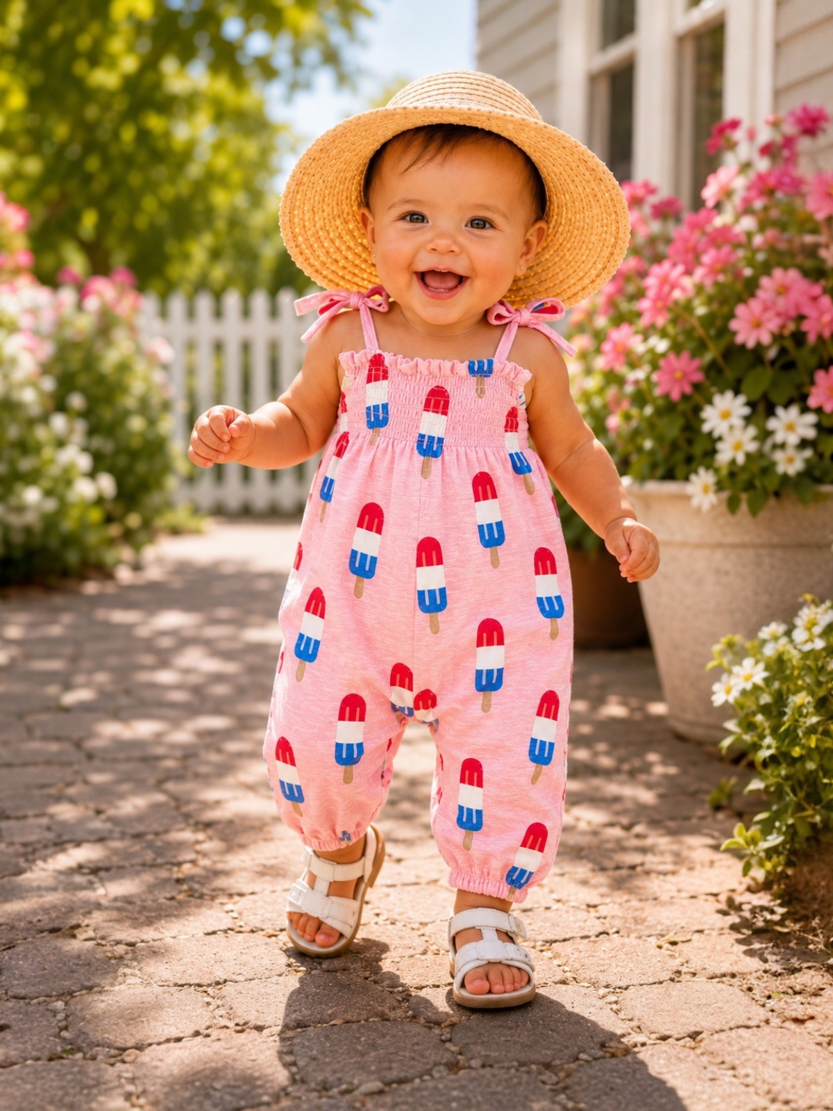 Popsicle Pink / Organic Smocked Jumpsuit