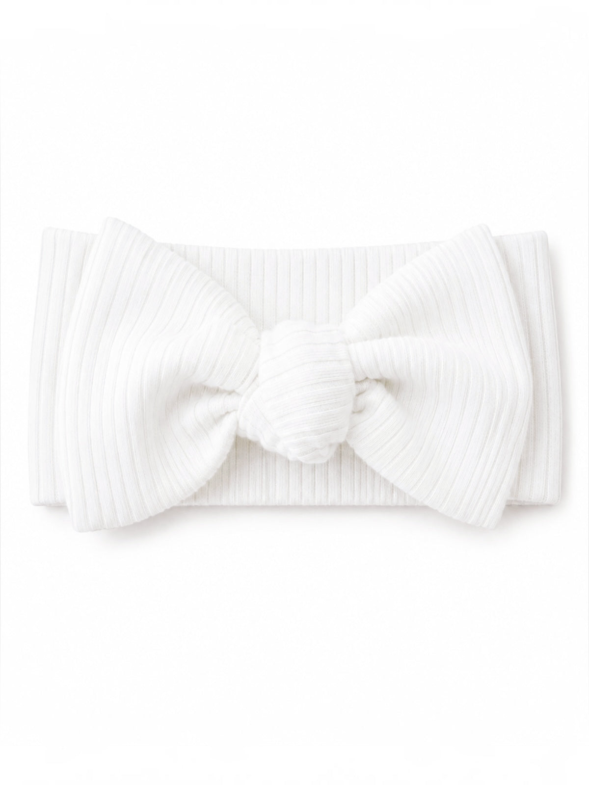 White ribbed headband with a large bow detail in the center.
