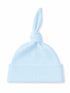 Light blue ribbed baby beanie with a knotted top, perfect for warmth and style.