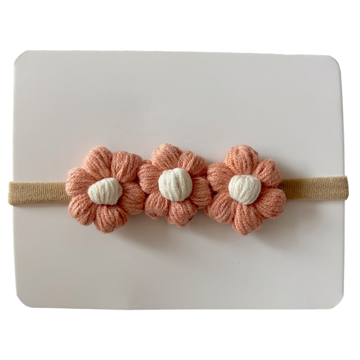 Crochet Flower Headband, Rose/Ivory