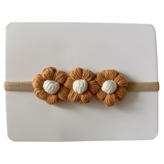 Crochet Flower Headband, Ochre/Ivory