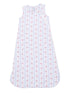White sleeveless dress with pink floral patterns and blue stripes, designed for children.