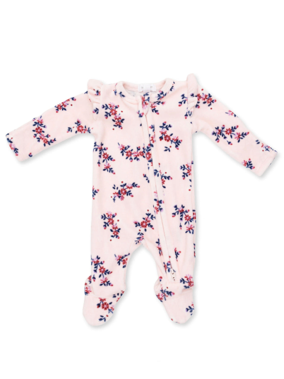 Velour Ruffle Sleeve 2-Way Zip Footie, Nora Floral