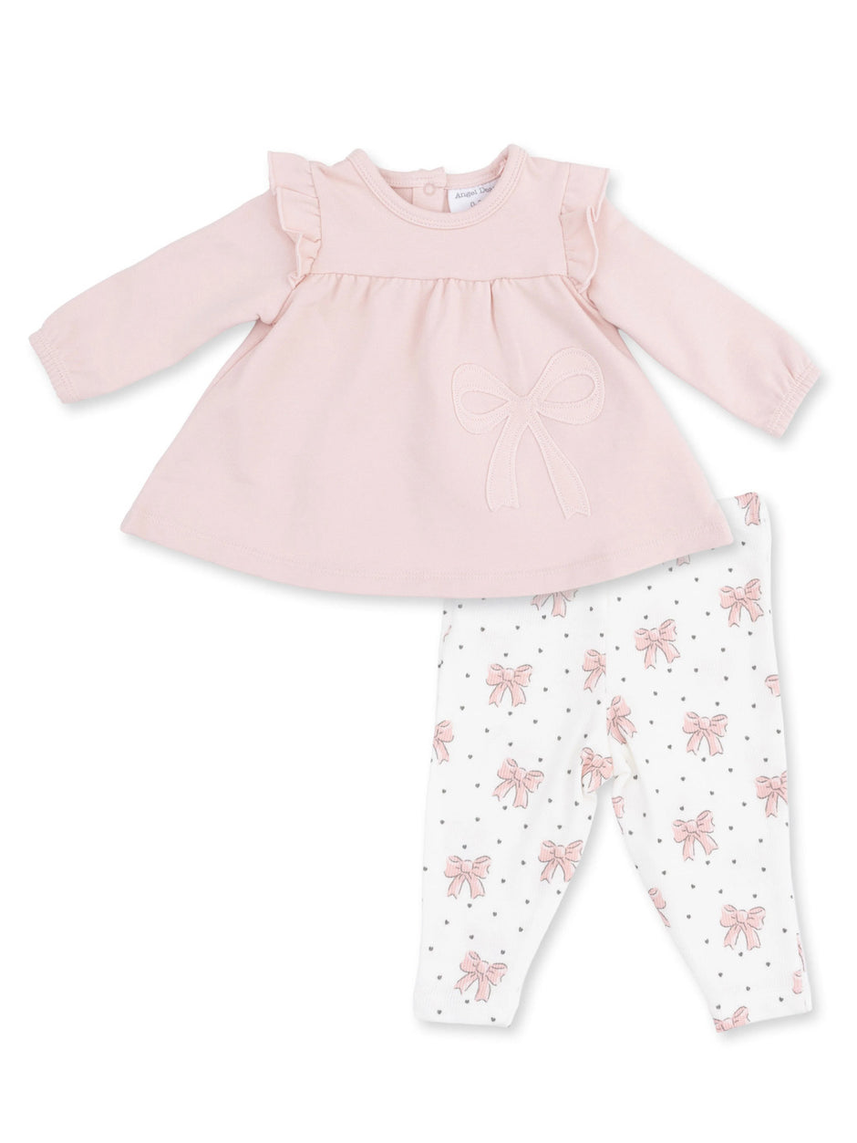 Long Sleeve Sweatshirt with Ruffles and Leggings, Veiled Pink Bows
