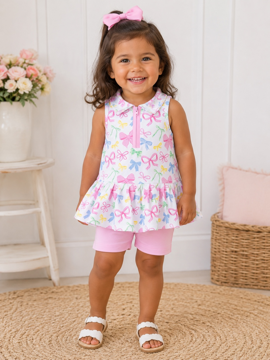 Polo Dress & Shorts Set, Sweet Bows