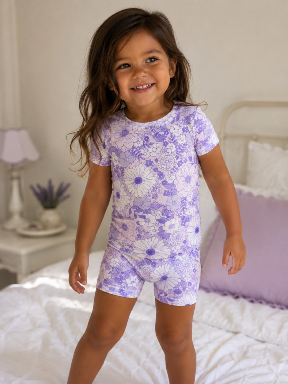 Short Loungewear Set, Lacy Lavender Floral