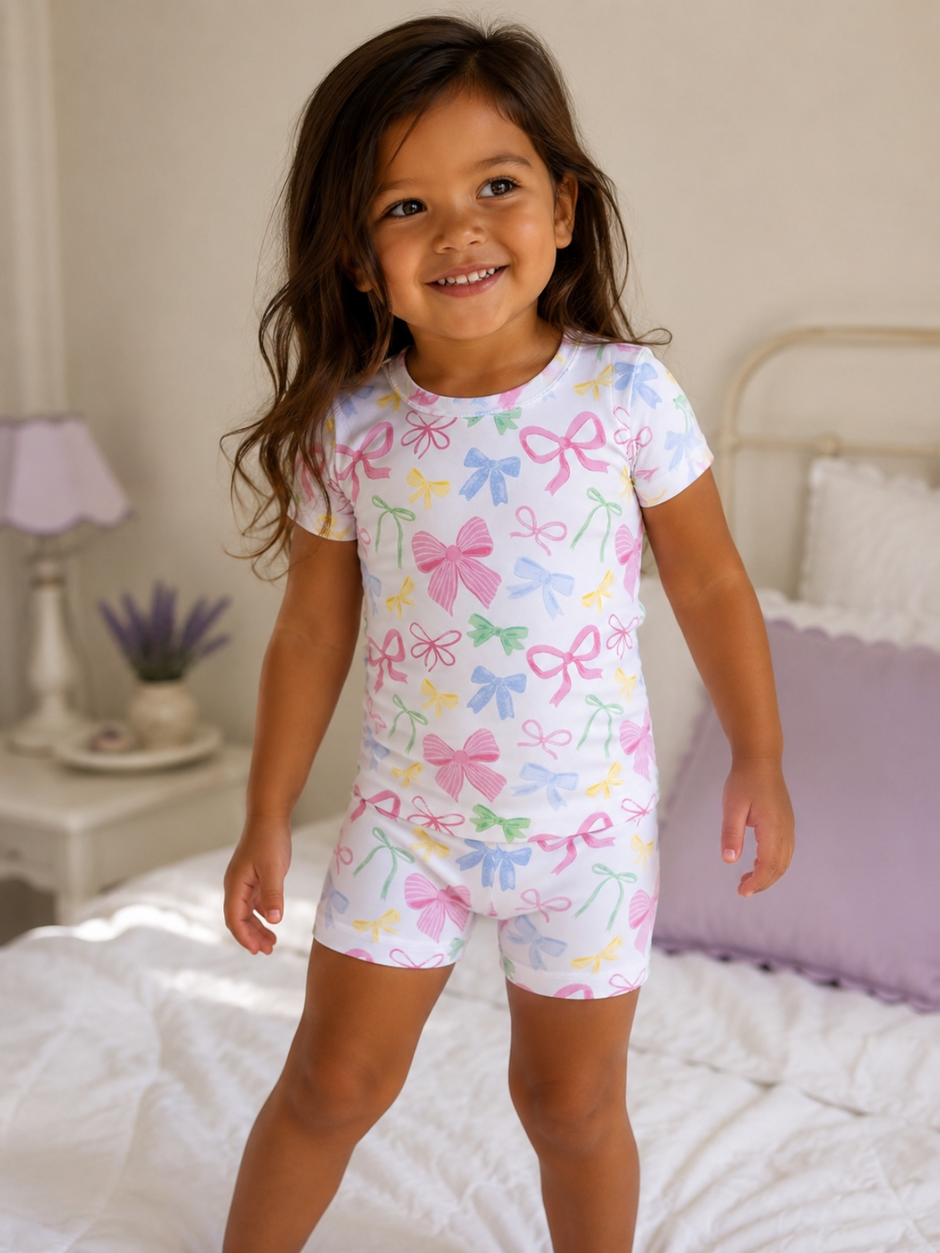 Short Loungewear Set, Sweet Bows