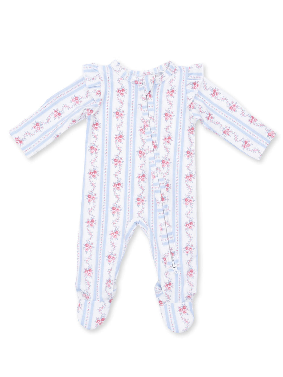 Ruffle Sleeve 2-Way Zip Footie, Anna Floral Stripe
